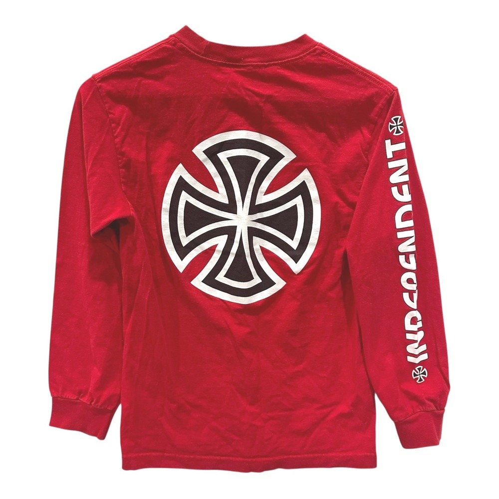 Independent Trucks Red Long Sleeve Skate Shirt Iron Cross Back Graphic